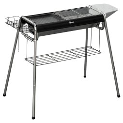 Outsunny Portable Charcoal Barbecue BBQ Grill with Griddle Plate, Easy Assembly, Stainless Steel Cooker with Seasoning Baskets, Storage Shelves and Hooks for Camping Picnic Hiking Garden Party