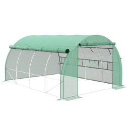 Outsunny 4 x 3 x 2 m Polytunnel Greenhouse with Roll-up Side Walls, Walk-in Grow House Tent with Steel Frame, Reinforced Cover, Zipped Door and 12 Mesh Windows for Garden, Green