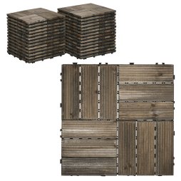 Outsunny 27 Pcs Wooden Interlocking Decking Tiles, Outdoor Flooring Tiles for Patio, Balcony, Terrace, Hot Tub, 30 x 30 cm per Piece, 2.5m² per Pack, Charcoal Grey