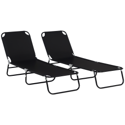 Outsunny Folding Sun Loungers Set of 2, Outdoor Day Bed with 5-Position Adjustable Backrest, Portable Recliner Garden Chairs with Breathable Mesh for Beach, Patio, Black