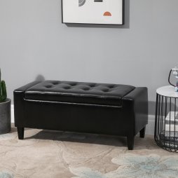 HOMCOM PU Leather Storage Ottoman Bench Storage Chest Tufted Ottoman Cube w/ Flipping Top 92L x 40W x 40H cm