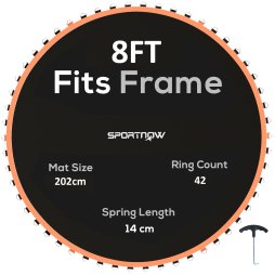 SPORTNOW Trampoline Replacement Mat with Eight Rows of Stitching, Spring Pull Tool, 42 V-Hooks, for 8ft Trampoline, Using 14cm Springs, Trampoline Jumping Mat, Orange