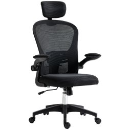 Vinsetto High Back Office Chair, Mesh Computer Desk Chair with Rotatable Headrest, 4D Lumbar Support, Flip-up Arm, Adjustable Height, Black
