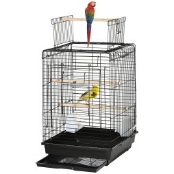 PawHut Bird Cage Parrot Cage Budgie Cage 59cm with Openable Top, Stand, Tray, Handles, Feeding Bowls for Parakeet, Finch, Black
