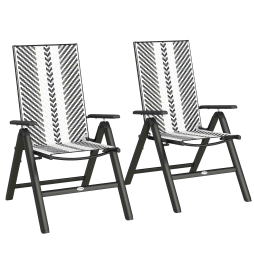 Outsunny Rattan Folding Chair Outdoor Set of 2, 5-Position Adjustable Wicker Garden Dining Chair with High Backrest, Wide Armrest, for Patio, Terrace, Balcony, Grey