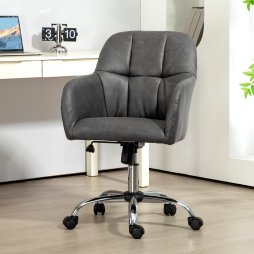 HOMCOM Computer Desk Chair, PU Leather Swivel Office Chair, Makeup Vanity Chair with Height Adjustable, Wheels, for Home Study Bedroom, Grey