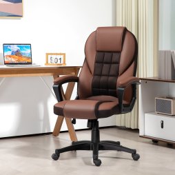 HOMCOM Executive Office Chair, PU Leather High Back Desk Chair, Swivel Computer Chair with Adjustable Height and Tilt Function, Brown