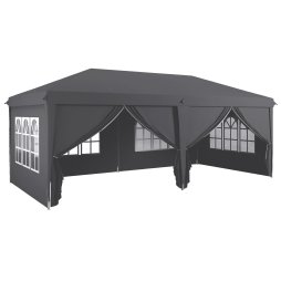 Outsunny 3 x 6 m Pop Up Gazebo with Sides and Windows, Height Adjustable Wedding Camping Party Tent Canopy Marquee with Storage Bag for Garden, Event, Grey