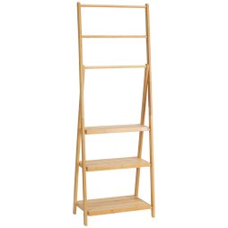 kleankin Freestanding Natural Bamboo Towel Rack with 3 Towel Rails and 3 Storage Shelves, Space-Saving Foldable Towel Holder for Bathroom