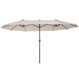 Outsunny 4.6m Large Garden Parasol Double-Sided Sun Umbrella Patio Market Canopy Shade Outdoor Beige- NO BASE