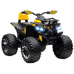HOMCOM 12V Quad Bike, Battery Powered Ride on ATV with LED Lights, Music, Backrest, Forward, Backward, Electric Vehicle Toy Car for Kids, Yellow