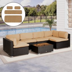 Outsunny Replacement Cushion Covers for Garden Sofa Set, Garden Rattan Sofa Cushion Polyester Cover Replacement Outdoor - No Cushion Included, Beige