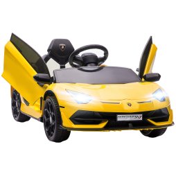 HOMCOM Lamborghini Aventador Licensed Kids' Electric Ride-on with Remote Control, 12V Powered Electric Car for Kids with Butterfly Doors, Auxiliary wheels, Music, Horn, Suspension - Yellow