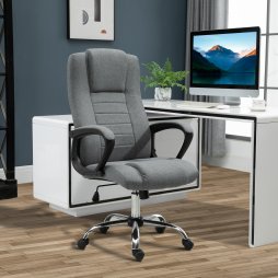 Vinsetto Office Chair, Linen-Feel Fabric Swivel Computer Desk Chair with Adjustable Height and Tilt Function for Home Study Bedroom, Dark Grey