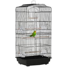PawHut Bird Cage with Perches, Food Bowls, Swing, Parrot Cage for Budgie, Parakeet, Small Bird, 46.5 x 35.5 x 92cm, Black