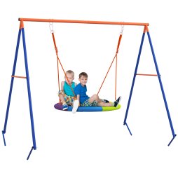 Outsunny Kids Swing Set, Garden Nest Swing with A-Frame Structure,for Outdoor Use - Multicoloured