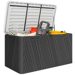 Outsunny 380L Garden Storage Box Outdoor Storage Box Waterproof with Lockable Lid and Moulded Handles, Double-Layer HDPE Deck Box, 115 x 60 x 60 cm