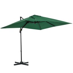 Outsunny 2.5 x 2.5m Patio Offset Parasol Umbrella Cantilever Hanging Aluminium Sun Shade Canopy Shelter 360 Rotation with Crank Handle and Cross Base, Green