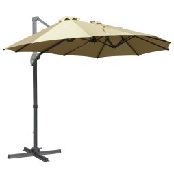 Outsunny 4.5m Patio Cantilever Roma Parasol, Large Double-Sided Rectangular Garden Umbrella with Crank Handle, 360 degrees Cross Base for Bench, Outdoor, Khaki