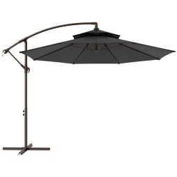 Outsunny 2.7m Garden Banana Parasol Cantilever Umbrella with Crank Handle, Double Tier Canopy and Cross Base for Outdoor, Hanging Sun Shade, Black