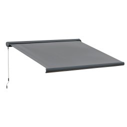Outsunny 3.5 x 3 m Electric Awning with Remote Controller, Aluminium Frame DIY Retractable Awning, UV50+ Sun Shade Canopy for Garden Patio Deck Door Window, Grey