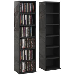 HOMCOM 204 CD Media Display Shelf Unit Set of 2 Blu-Ray Tower Rack w/ Adjustable Shelves Bookcase Storage Organiser, High Gloss Black
