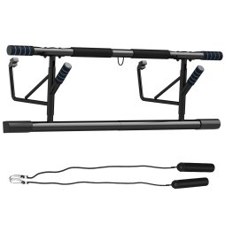 SPORTNOW Doorway Pull-Up Bar, No-Drilling Chin-Up Bar, Push-Up Stand with Resistance Bands, Padded Handles for Home Gym Exercise, Blue