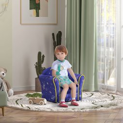 AIYAPLAY Kids Sofa Chair, Toddler Armchair with Planet and Dinosaur Design, Wooden Frame, Upholstered Toddler Chair for Bedroom, Playroom, Kids Room - Blue