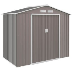 Outsunny 7 x 4ft Metal Garden Shed, Outdoor Storage Tool House with Ventilation Slots, Foundation Kit and Lockable Double Doors, Grey