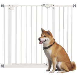 PawHut Dog Gate Stair Gate Pressure Fit Pets Barrier Auto Close for Doorway Hallway, 74-94cm Wide Adjustable, White