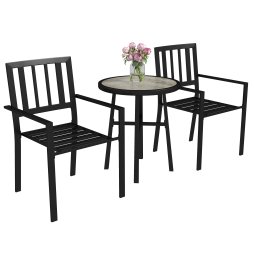 Outsunny 3 Piece Patio Bistro Set, Garden Dining Set with Plastic Top, 2 Stackable Chairs, Galvanised Steel Frame, Outdoor Dining Set for Balcony, Deck, Grey