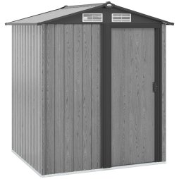 Outsunny 5ft x 4ft Garden Shed, Metal Tool Storage Shed with Sliding Door, Sloped Roof and Foundation Kit for Garden, Patio, Grey Wood Effect