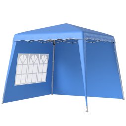Outsunny 2.4 x 2.4m Pop Up Gazebo Canopy Tent with 2 Sidewalls and Carry Bag, Height Adjustable, UV50+ Party Tent Event Shelter for Garden, Patio, Blue