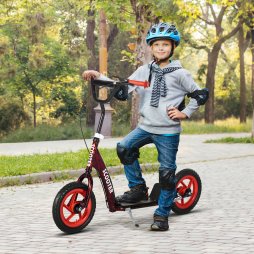 AIYAPLAY Kids Scooter, Big Wheel Kick Scooter with Adjustable Height Handlebar, Non-slip Footplate, Rear Brake, Kickstand, for Kids 6-12 Years Old, Red