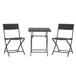 Outsunny 3 Pieces Folding Rattan Bistro Set, Garden Furniture Bistro Set with Folding Garden Table and Chairs, Wicker Balcony Furniture for Outdoor, Patio, Porch, Brown