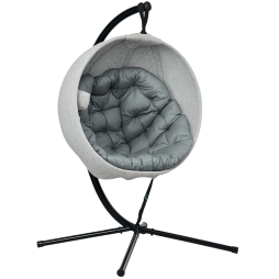 Outsunny Hanging Egg Chair Outdoor Indoor Garden Swing Chair with Folding Basket, Garden Hanging Chair with Stand, Thickened Cushion, Cup Holder for Patio, Balcony, Grey