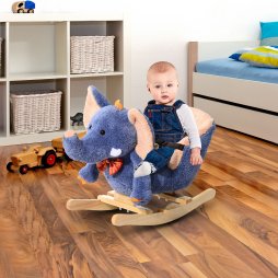 HOMCOM Children Kids Rocking Horse Toys Plush Elephant Rocker Seat with Sound Toddler Baby Gift for 1.5 Years+ Blue