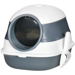 PawHut Foldable Cat Litter Box with Lid, Hooded Cat Litter Tray with High Sides, Air Freshener, Large Two-Way Entrance, Scoop, White