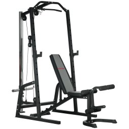 SPORTNOW Smith Machine & Cable Pulley System with Adjustable Weight Bench, Multifunction Home Gym Power Rack with Lat Pull Down System, Barbell Rack for Full Body Training, Black