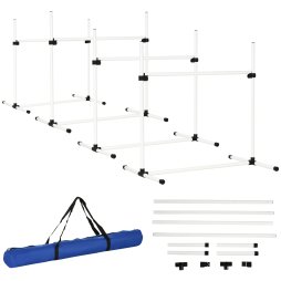 PawHut Dog Agility Equipment Training Height Adjustable Jumps Hurdle 4 Pieces with Carrying Bag for Outdoor, White