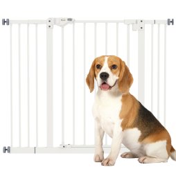 PawHut Dog Gate Stair Gate Pressure Fit Pets Barrier Auto Close for Doorway Hallway, 74-100cm Wide Adjustable, White