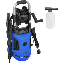 Outsunny 1800W High Pressure Washer, 150 Bar Pressure, 420 L/h Flow, Portable Power Washer Jet Wash Cleaner with Adjustable Nozzle, 6M Hose, Hose Reel, Steel Handle for Home Patio Car Driveway, Blue