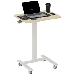 Vinsetto 65 - 48cm Mobile Standing Desk with 4 Rolling Castors, Stand Up Desk on Wheels, Height Adjustable Standing Desk, Over-bed Table for Living Room, Bedroom, Medical, Natural Wood Finish