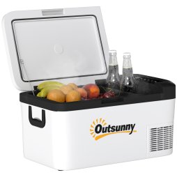 Outsunny 12V Car Refrigerator w/ LED Light & Foldable Handles, 18L Portable Compressor Cooler, Fridge Freezer with 12/24V DC and 110-240V AC for Campervan RV Boat Travel