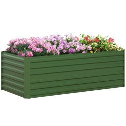 Outsunny Raised Beds for Garden, Galvanised Steel Outdoor Planters with Multi-reinforced Rods for Vegetables, Plants, Flowers and Herbs, 180 x 90 x 59 cm, Green