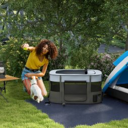 PawHut Dog Pen, Pet Playpen, Portable Foldable Dog Cat Playpen Soft Pet Cage with Storage Bag for Puppies, Rabbits, Kittens, Guinea Pigs, 114 x 89 x 59cm - Grey