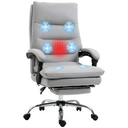 Vinsetto Office Chair with Footrest, Double Padding Ergonomic Desk Chair with 6-Point Vibration Massage and Back Heating, Microfibre Fabric with 135° Reclining Back, Grey