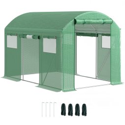 Outsunny 3 x 2 x 2m Polytunnel Greenhouse with 3 Roll-up Doors and Mesh Windows, Walk-in Garden Tunnel Warm House Tent with UV-resistant PE Cover and Galvanised Steel Frame, Green