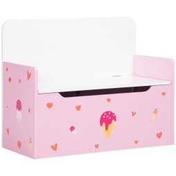 ZONEKIZ 2 in 1 Wooden Toy Box, Kids Storage Bench, Toy Chest with Safety Rod - Pink