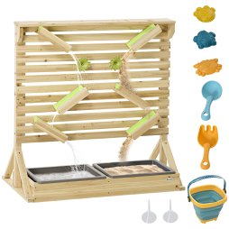 Outsunny water wall for kids outdoor Water and Sand play table with 18 Accessories, Wooden Outdoor Toys for Ages 3-7 Years